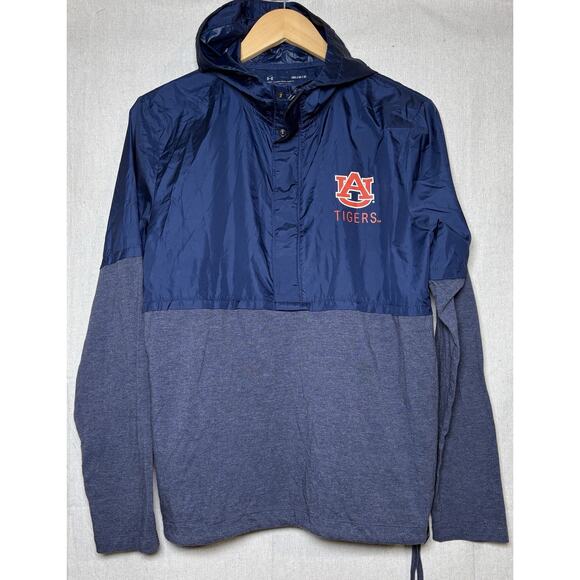 Under Armour Womens Auburn Tigers 1/2 Zip Snap Hooded Pullover Windbreaker Sz M - Picture 1 of 5